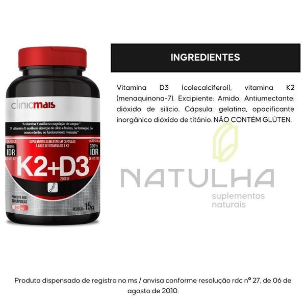 Imagem de Vitamina K2 + Vitamina D3 30 Cápsulas - Clinicmais