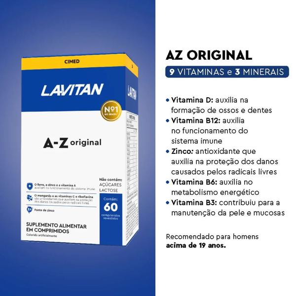 Vitamina Lavitan A-Z Homem Polivitamínico 60 Cpr - Cimed Imagem de Vitamina Lavitan A-Z Homem Polivitamínico 60 Cpr - Cimed