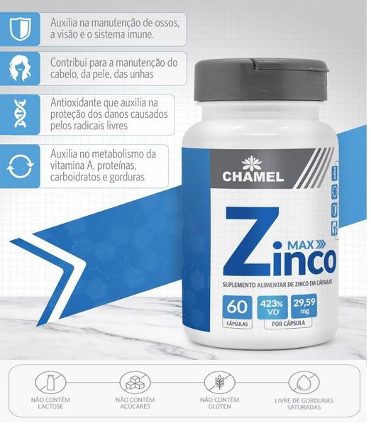 Imagem de Vitamina Zinco Max 29,59mg. 60 Cápsulas - Chamel