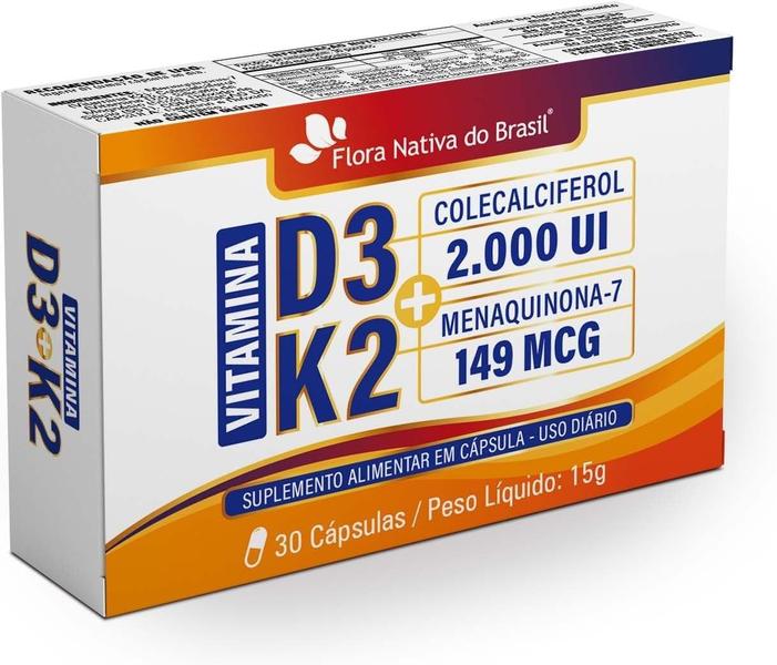 Imagem de Vitaminas D3 + K2 (2000UI D3 e 149mcg K2) 500mg 30 Caps Flora Nativa