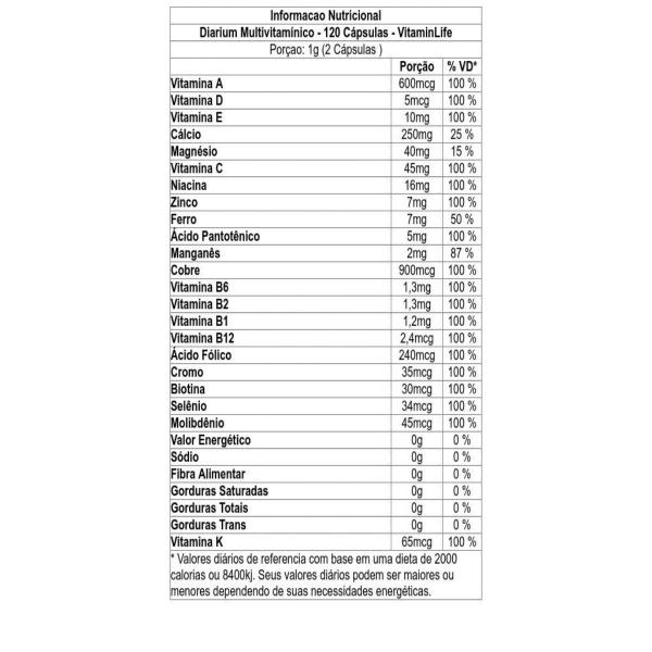 Imagem de VitaminLife Diarium Multivitamínico 120 Cápsulas