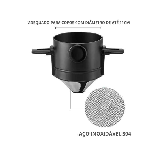 Vittak Coador Filtro Café Portátil Reutilizável Aço Inox Individual - FSS Variedades Imagem de Vittak Coador Filtro Café Portátil Reutilizável Aço Inox Individual