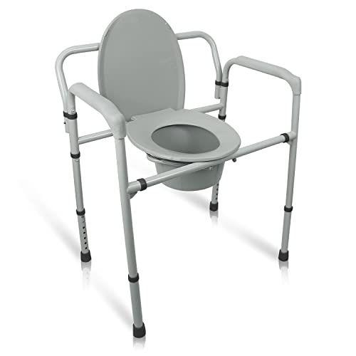 Imagem de Vive Bariatric Bedside Commode 500 lb Capacidade - Cadeira de Vaso Sanitário 3n1 Dobrável, Assento Extra Largo Portátil com Protetor de Salpicos de Balde, Banheiro Adulto para Serviço Pesado, Pail Fits Standard Disposable Liner Bag, Antiderrapante