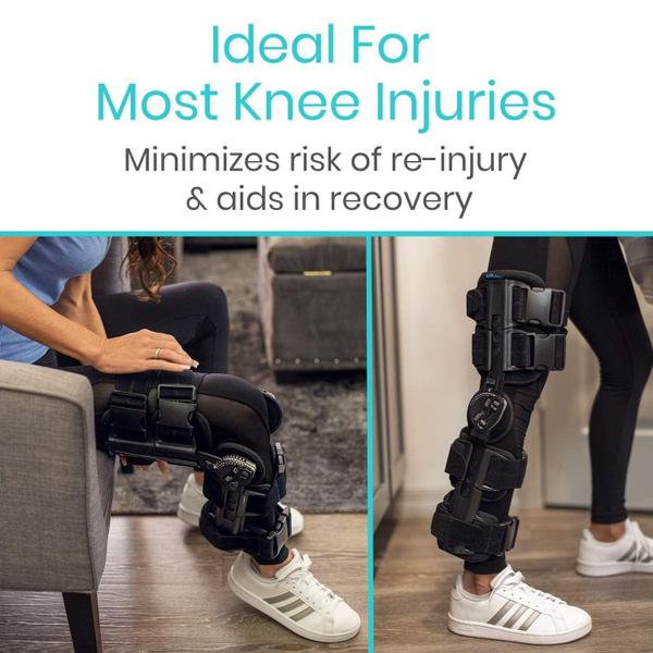 Imagem de Vive ROM Knee Brace - Imobilizador articulado para lesão do LCA, LCM e LCP - Estabilizador de Órtese para Mulheres e Homens - Suporte de Recuperação Ajustável para Reabilitação Ortopédica, Pós-Operatório, Ruptura do Menisco, Perna Direita, Esque