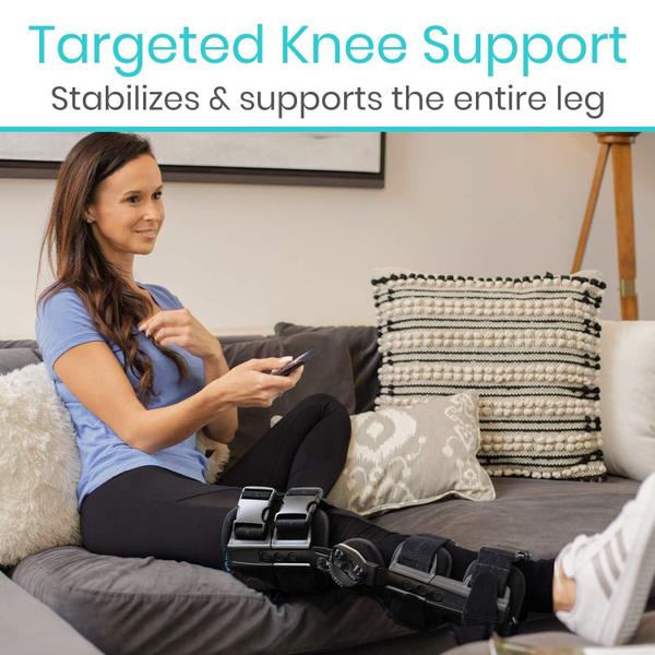 Imagem de Vive ROM Knee Brace - Imobilizador articulado para lesão do LCA, LCM e LCP - Estabilizador de Órtese para Mulheres e Homens - Suporte de Recuperação Ajustável para Reabilitação Ortopédica, Pós-Operatório, Ruptura do Menisco, Perna Direita, Esque