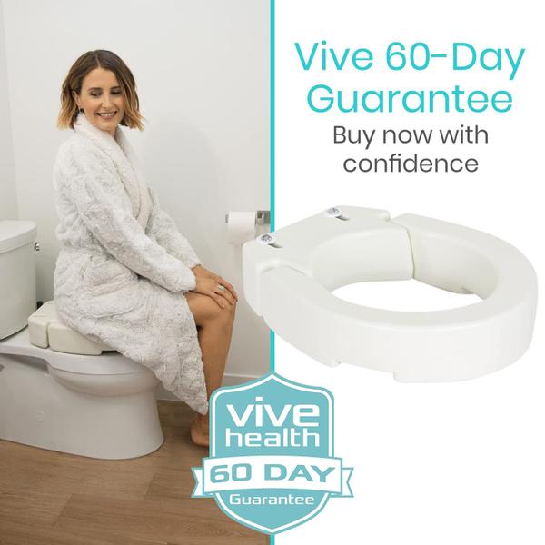 Imagem de Vive Toilet Seat Riser - Alça elevada elevada (fácil de limpar) para idosos, idosos, deficientes - Medical Handicap Bathroom Safety Recovery Height Chair Cushion Bowl Cover, Extensor portátil alto alto