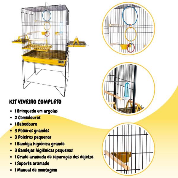 Imagem de Viveiro Grande para Calopsita Papagaio Periquito Gaiola de Pássaros com Suporte Amarelo