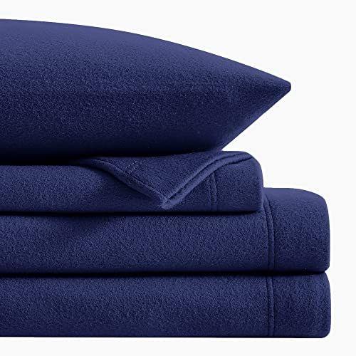 Imagem de Viviland Plush Micro Fleece Queen Bed Sheet Set - Lençóis de Veludo de Veludo Polar Suave - Lençóis de Flanela de Inverno Extra Quente com Bolso Profundo - Marinha - Queen