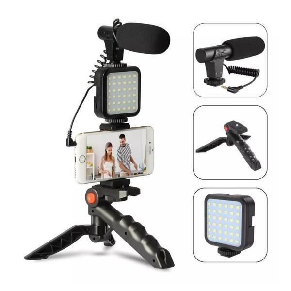 Imagem de Vlogging Kit Filmagem Microfone Tripé Luz Live Profissional