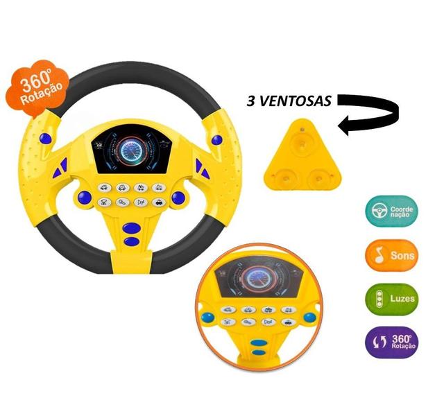 Imagem de Volante Infantil Interativo Brinquedo Musical Educativo Com Ventosas Sons e Luzes Envio Amarelo Imediato