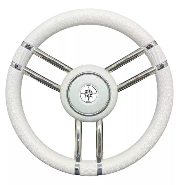 Imagem de Volante Náutico Savoretti Inox T27W-35 Grip Branco Lanchas