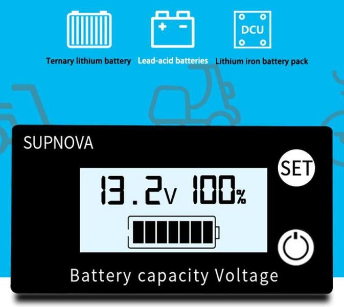 Imagem de Voltímetro Indicador De Capacidade 12V 24V 48V 72 Carro Moto