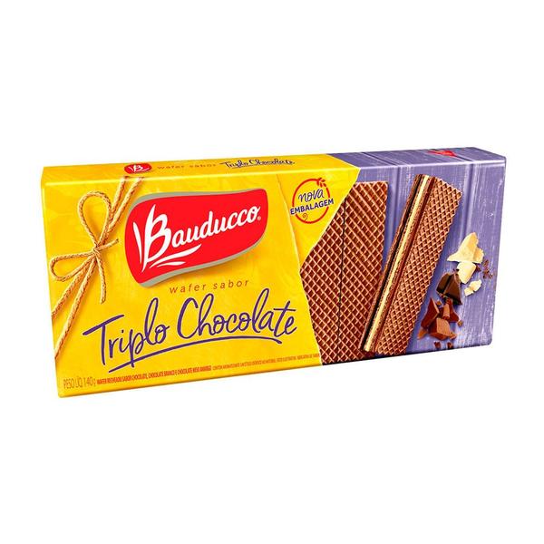 Wafer Triple Chocolate Bauducco 140g Imagem de Wafer Triple Chocolate Bauducco 140g