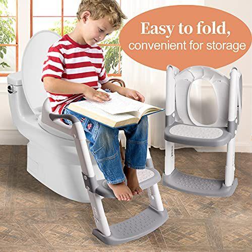 Wakagen Height ajustável vaso de vaso assento de banheiro com passos para meninos e meninas criança infantil assento de treino de banheiro infantil com alça, assento acolchoado, passos largos não deslizantes, (ZX-001) Imagem de Wakagen Height ajustável vaso de vaso assento de banheiro com passos para meninos e meninas criança infantil assento de treino de banheiro infantil com alça, assento acolchoado, passos largos não deslizantes, (ZX-001)