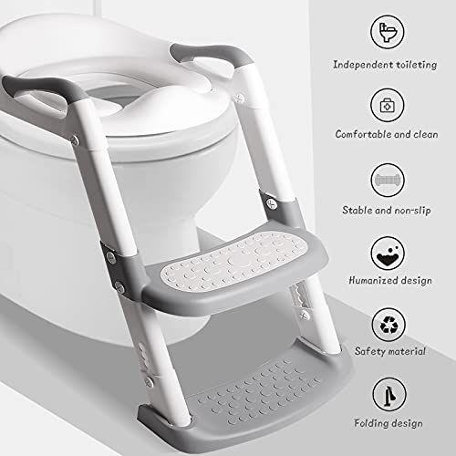 Wakagen Height ajustável vaso de vaso assento de banheiro com passos para meninos e meninas criança infantil assento de treino de banheiro infantil com alça, assento acolchoado, passos largos não deslizantes, (ZX-001) Imagem de Wakagen Height ajustável vaso de vaso assento de banheiro com passos para meninos e meninas criança infantil assento de treino de banheiro infantil com alça, assento acolchoado, passos largos não deslizantes, (ZX-001)