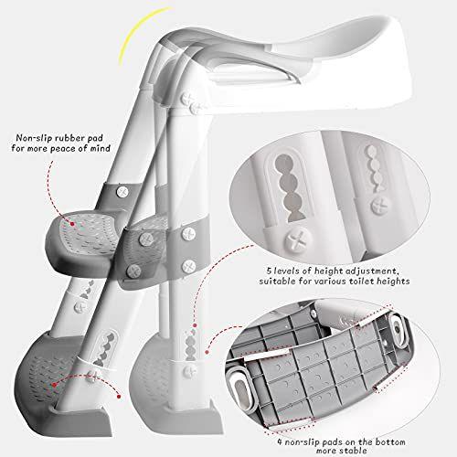 Wakagen Height ajustável vaso de vaso assento de banheiro com passos para meninos e meninas criança infantil assento de treino de banheiro infantil com alça, assento acolchoado, passos largos não deslizantes, (ZX-001) Imagem de Wakagen Height ajustável vaso de vaso assento de banheiro com passos para meninos e meninas criança infantil assento de treino de banheiro infantil com alça, assento acolchoado, passos largos não deslizantes, (ZX-001)