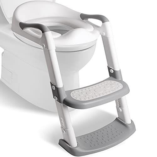 Wakagen Height ajustável vaso de vaso assento de banheiro com passos para meninos e meninas criança infantil assento de treino de banheiro infantil com alça, assento acolchoado, passos largos não deslizantes, (ZX-001) Imagem de Wakagen Height ajustável vaso de vaso assento de banheiro com passos para meninos e meninas criança infantil assento de treino de banheiro infantil com alça, assento acolchoado, passos largos não deslizantes, (ZX-001)