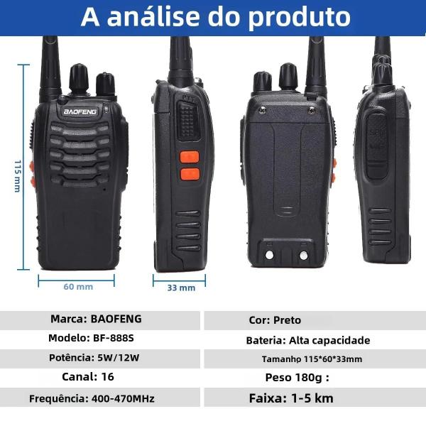 Imagem de Walkie Talkie Baofeng BF-888S 12W - Banda Dupla UHF 400-470MHz com Alcance Longo