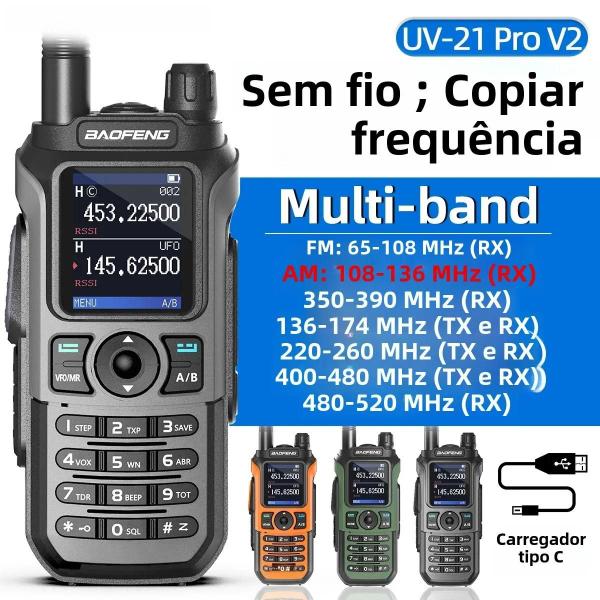 Imagem de Walkie Talkie Baofeng UV-21 Pro V2 à Prova d'Água - Rádio Bidirecional Multibanda com Carregamento Tipo C