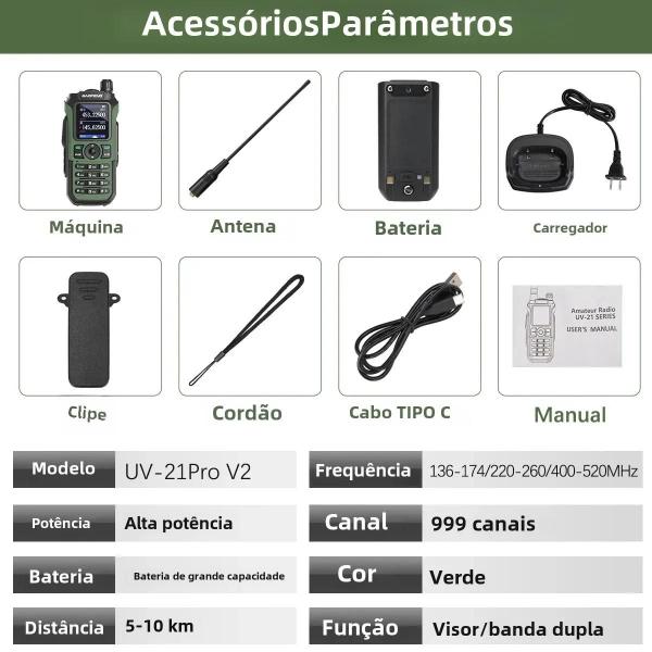 Imagem de Walkie Talkie Baofeng UV-21 Pro V2 - Multibanda, Portátil e com Tipo-C - Ideal para Caça