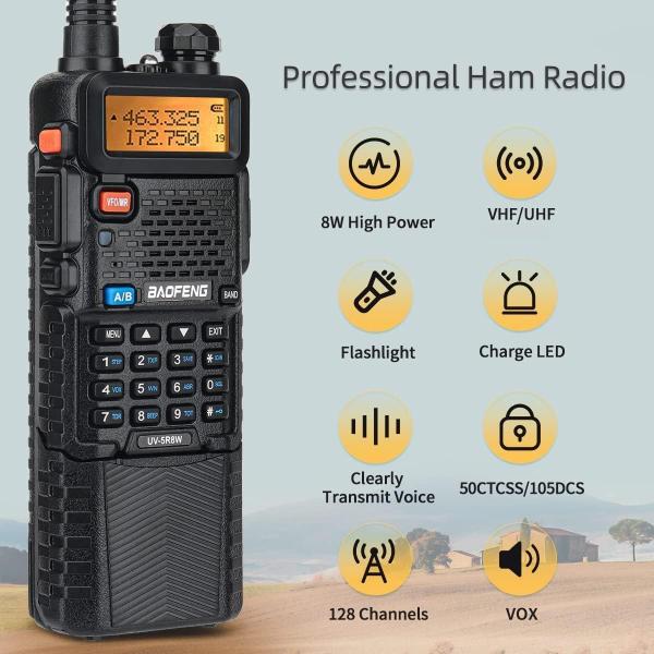 Imagem de Walkie Talkies BAOFENG UV-5R 8W de longo alcance 3800mAh, pacote com 2