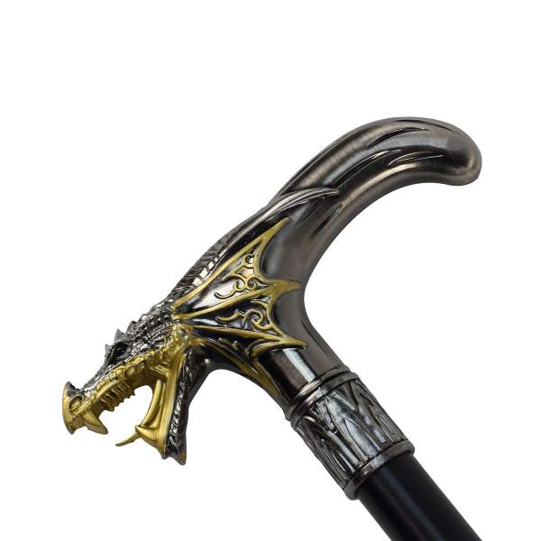 Imagem de Walking Cane Treasure Gurus Silver Metal Golden Dragon