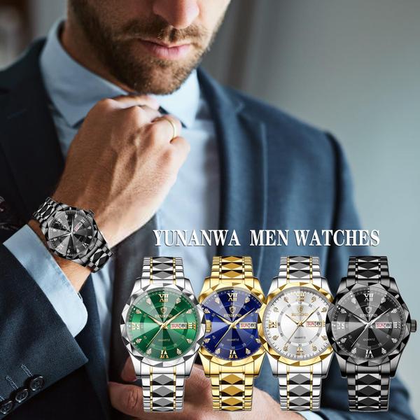 Imagem de Watch yunanwa Men Diamond Business Dress em aço inoxidável