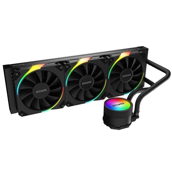 Imagem de Water Cooler FAN Para Gabinete GAMER Pcyes Sangue Frio 3 ARGB 360mm Black Vulcan, TDP 350W, Radiador Alumínio 394x120x27mm, RGB e Fans 60CFM