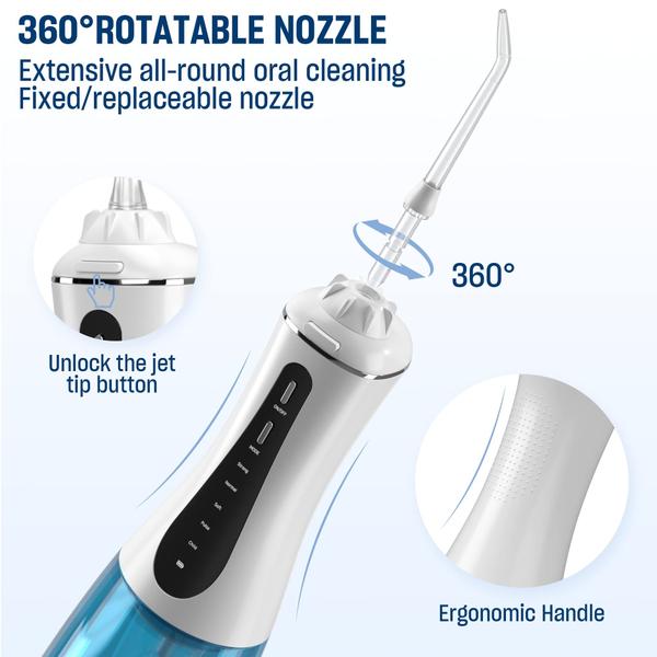 Imagem de Water Dental Flosser AAU Cordless 350ml com 5 modos e 6 dicas