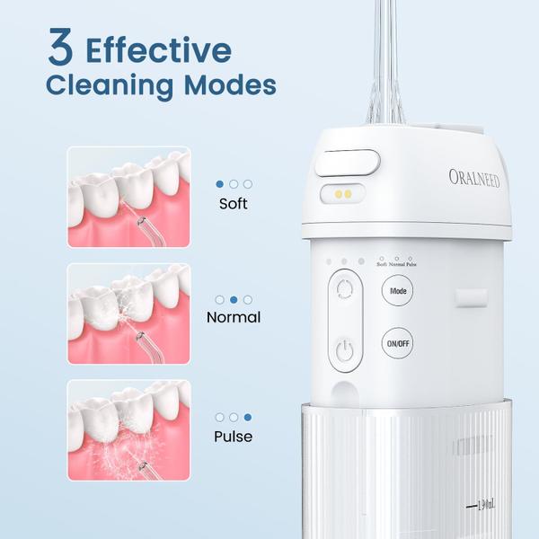 Imagem de Water Flosser ORALNEED Portable Mini para cuidados com os dentes, branco