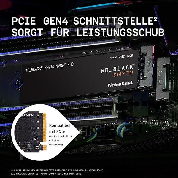 Imagem de WD_BLACK, SSD SN770 1TB NVMe M.2 2280 (Leitura até 5150MB/s e Gravação até 4900MB/s)