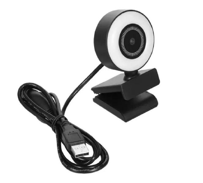 Imagem de Webcam Câmera 1080p Arco Anel Luz Led Microfone Ring Light USB Gira 360º Computador Notebook