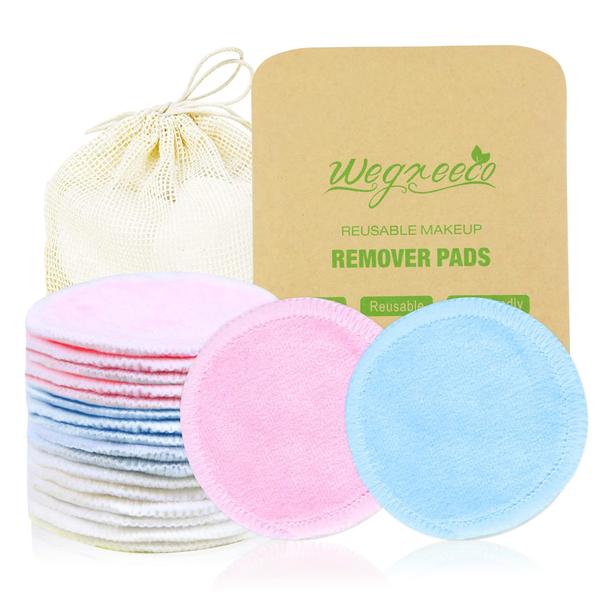 Imagem de wegreeco Cotton Rounds Reutilizáveis - Remoção de Maquiagem de Bambu Reutilizável para Toda a Pele - Pano de Algodão de Bambu para Remoção de Maquiagem - Remoção de Manchas de Olho de Cachorro Reutilizáveis (Velour de Bambu, 3 Cores)