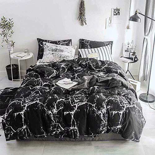 Imagem de Wellboo Edredom de mármore preto conjuntos Queen Mulheres preto e branco mármore edredons de cama Algodão adultos Homens modernos estrias abstratas Colchas Boho Mármore Preto Edredom estético orgânico gótico Chic Bed