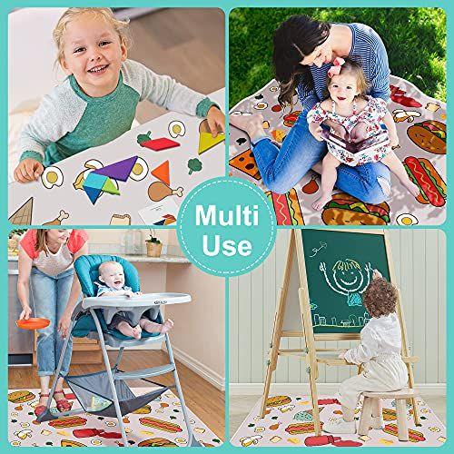 Imagem de Welspo Baby Splat Mat para Sob Cadeira Alta, Tapete de Piso Grande Lavável, Anti-Slip Silicone Spot Waterproof Baby Splash Mat, Food Catcher Art Craft Leak Proof Mat (51'' X 51'') Artesanato (Comida)