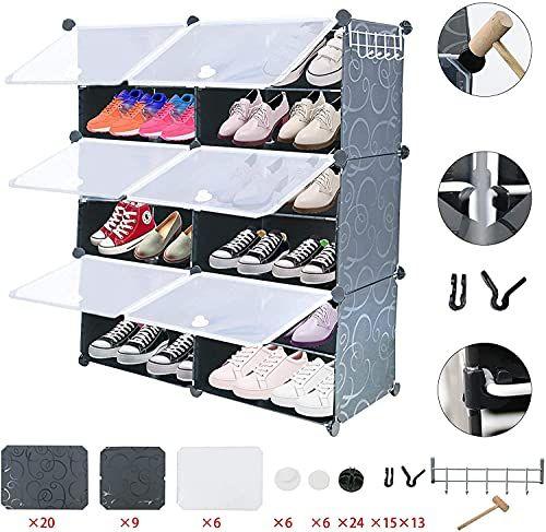 Imagem de WerkWeit Armazenamento de sapatos portátil 6-Tier Shoes Rack 24 Pares Prateleiras de Torre de Armazenamento de Cubo de Plástico para Armazenamento Sapato Armário Sapateiro para Entrada, Corredor e Armário para Sapatos, Chinelos, Armazenamento de Botas