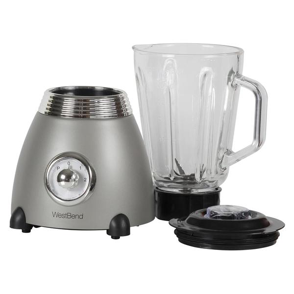 Imagem de West Bend Blender Retro-Styled 3 velocidades com frasco de mistura de vidro de 48 oz e lâmina de aço inoxidável, 500 watts, cinza