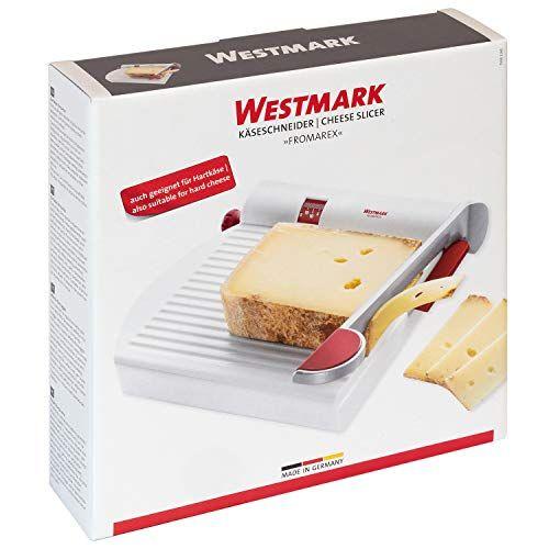 Imagem de Westmark Alemanha Queijo de aço inoxidável multiuso e cortador de alimentos com placa e dial de espessura ajustável (branco) -