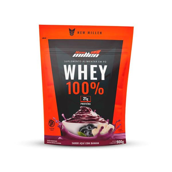 Imagem de Whey 100% newmillen refil 900g acai c banana