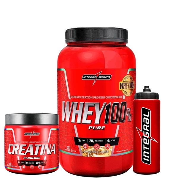 Imagem de Whey 100% Pure - Whey Protein 907G - Integral Médica+Creatina Hardcore 300g Original Integral medica+Garrafinha