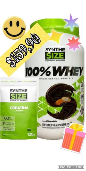 Imagem de Whey 100% SYNTHE SIZE 900G  + CREATINA REFIL 120G SABOR chocolate