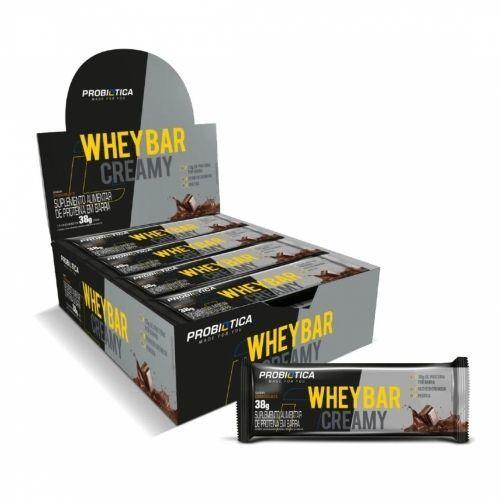 Whey Bar Creamy Caixa 12 unidades (456g) - Sabor: Chocolate - Probiótica Imagem de Whey Bar Creamy Caixa 12 unidades (456g) - Sabor: Chocolate