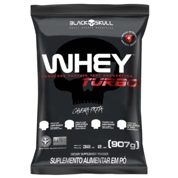 Whey Chocolate Concentrado TURBO p/ Ganho de Massa Muscular Black Skull 907G Refil Whey Chocolate Concentrado TURBO p/ Ganho de Massa Muscular Black Skull 907G Refil