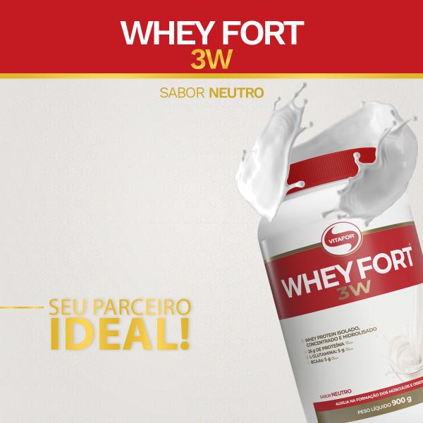 Imagem de Whey Fort 3W - Proteína Isolada, Concentrada e Hidrolisada - Sabor Neutro - 900g  Vitafor