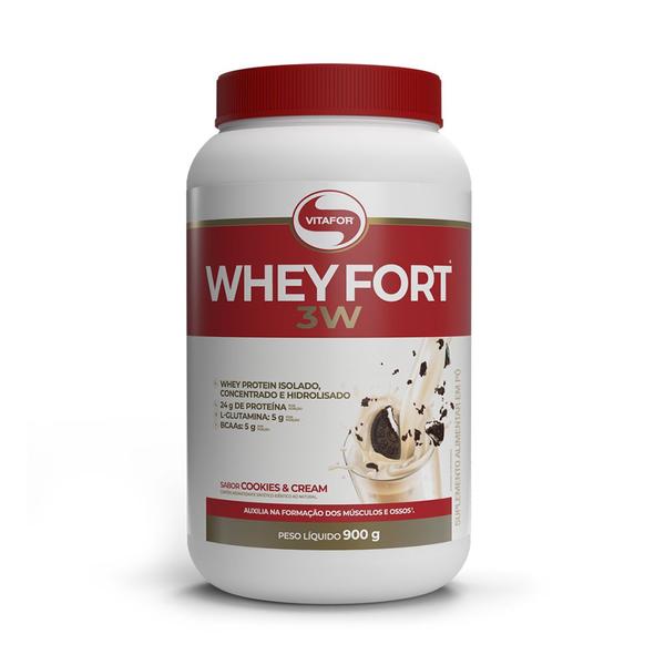 Whey Fort 3W Vitafor Cookies & Cream 900g Imagem de Whey Fort 3W Vitafor Cookies & Cream 900g