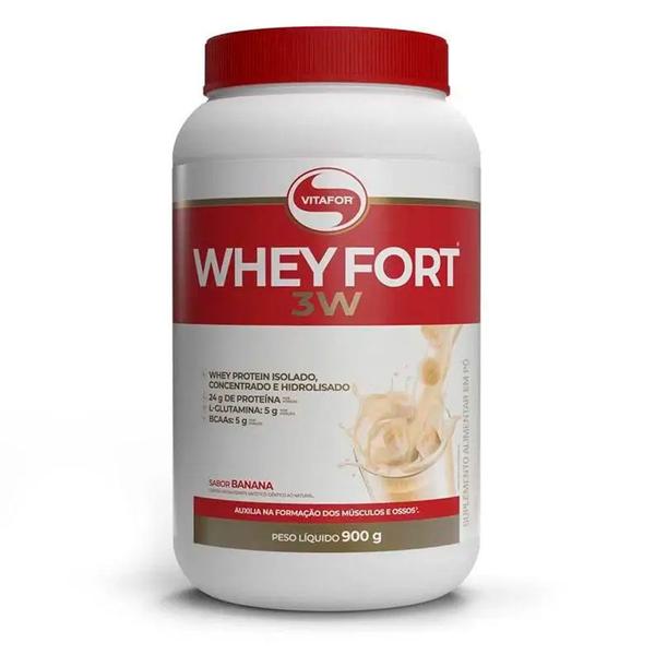 Imagem de Whey Fort 3W Vitafor Whey Protein Isolado e Hidrolisado Sabor Banana 900g