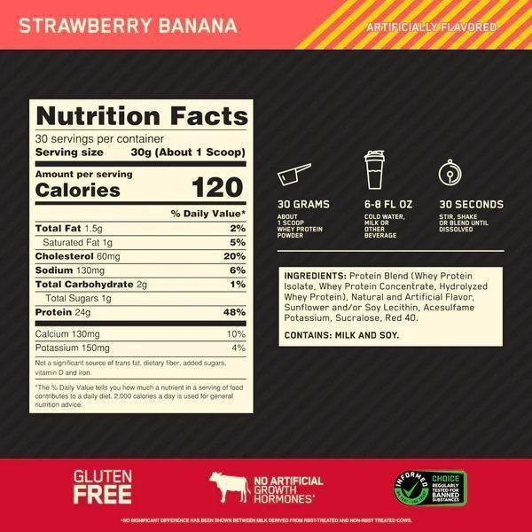 Whey Gold Standard Strawberry Banana 907G - On Optimum Imagem de Whey Gold Standard Strawberry Banana 907G - On Optimum