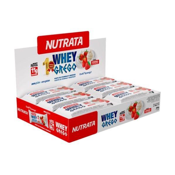 Imagem de Whey Grego Bar Caixa com 12 Unidades (480g) - Sabor: Morango com Chantilly