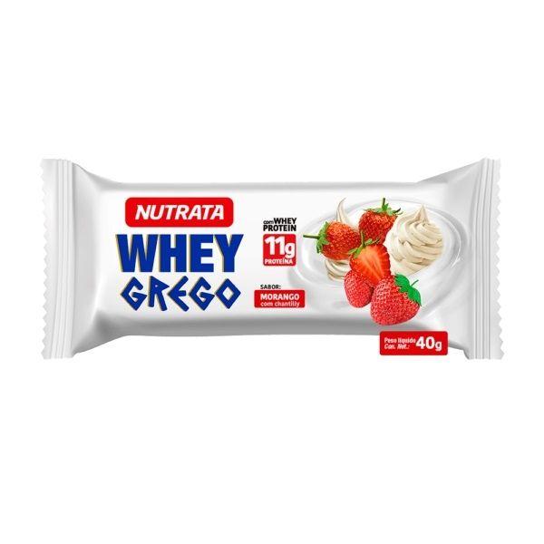 Imagem de Whey Grego Bar Caixa com 12 Unidades (480g) - Sabor: Morango com Chantilly