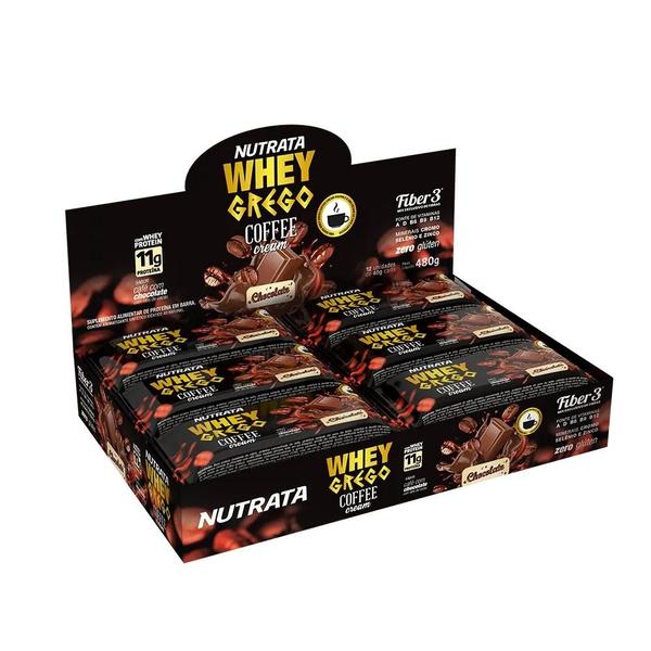 Whey grego coffee cream chocolate 40g display c/ 12 barras -nutrata Imagem de Whey grego coffee cream chocolate 40g display c/ 12 barras -nutrata